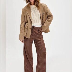 NWT Free People Brown Pinstripe Menswear Trousers